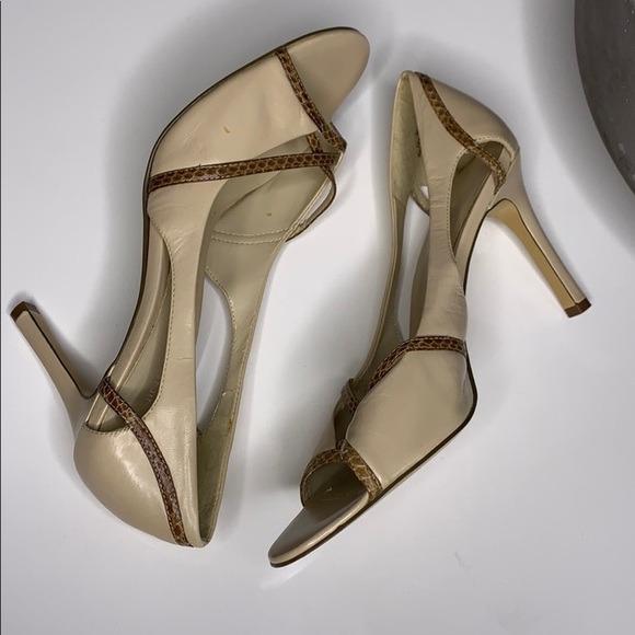 Nine West Cut Out Faux Croc Detail open toe heels neutral 8 - Picture 3 of 8